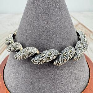 Sterling Silver Marcasite Link Bracelet Stamped 925 Vintage Estate Jewelry